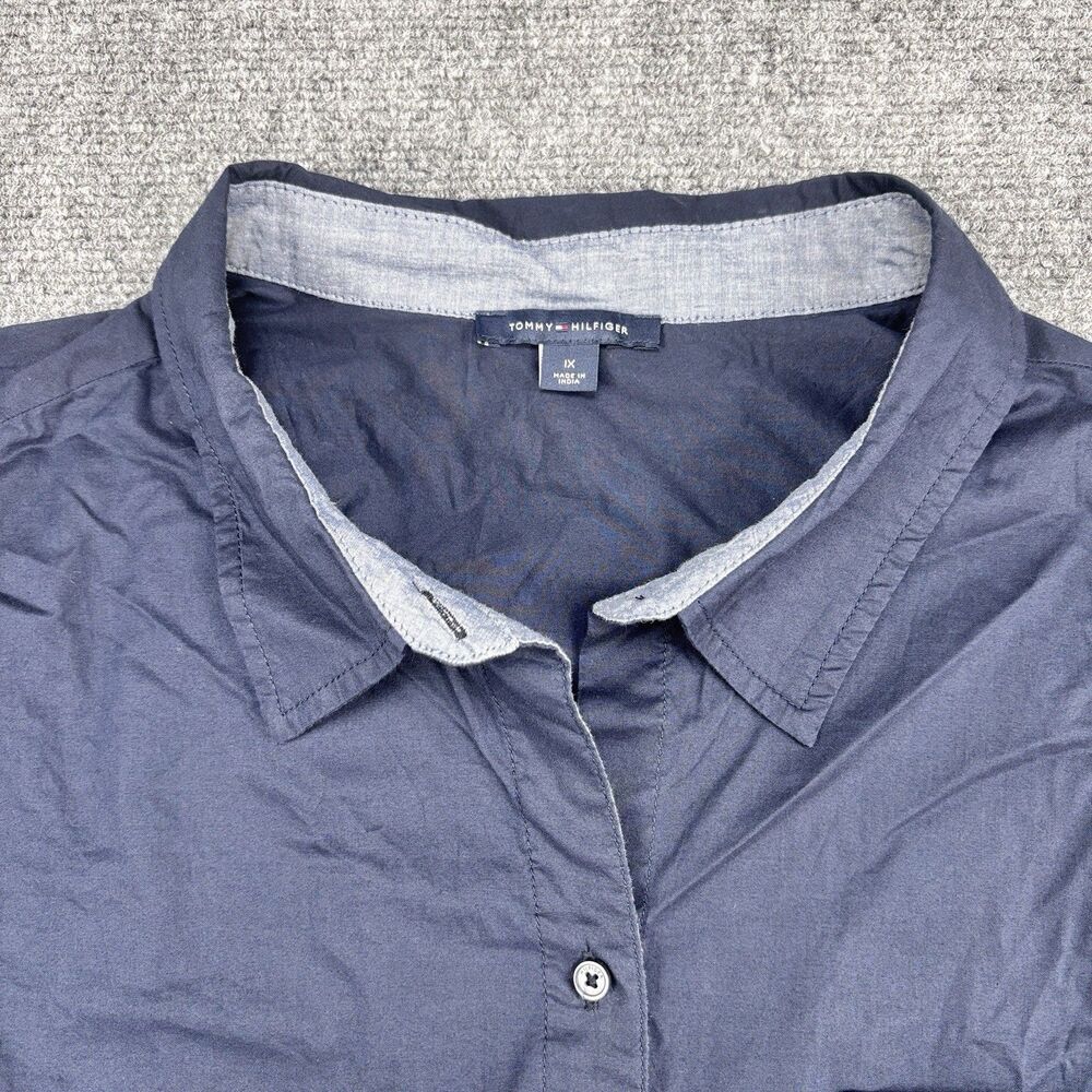 Tommy Hilfiger Women's 1X Navy Blue 100% Cotton Roll Tab Shirt - Picture 3 of 14